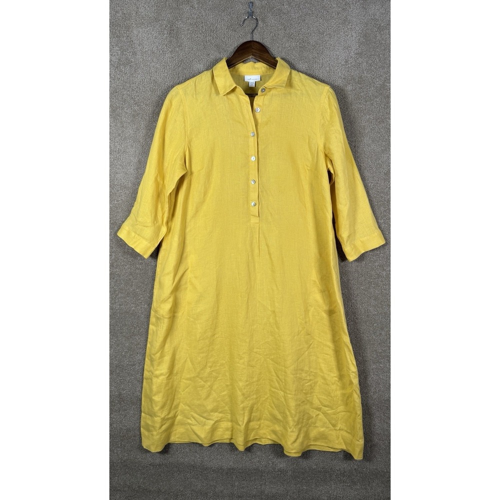 J Jill Dress Women's Small Petite Yellow Linen Shirt Casual 3/4 Sleeve Lagenlook - Picture 2 of 11
